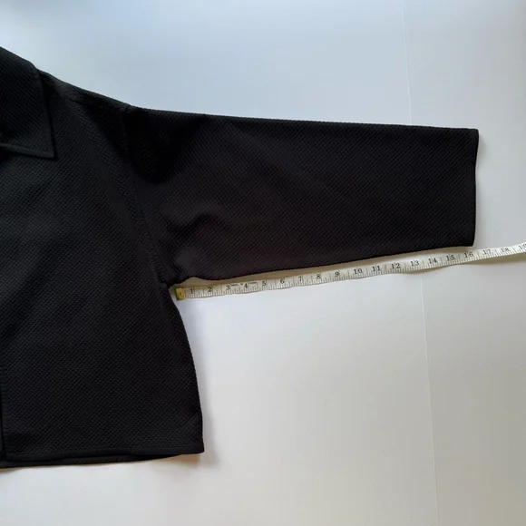 Vintage Zoran Textured Black Cotton Minimalist Boxy Open Blazer Jacket O/ S M L